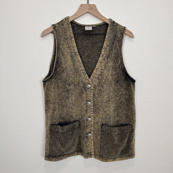Vtg Focus 90s Dress & Vest Set Womens Small Brown 100% Cotton Lagenlook Hippie - Picture 8 of 16